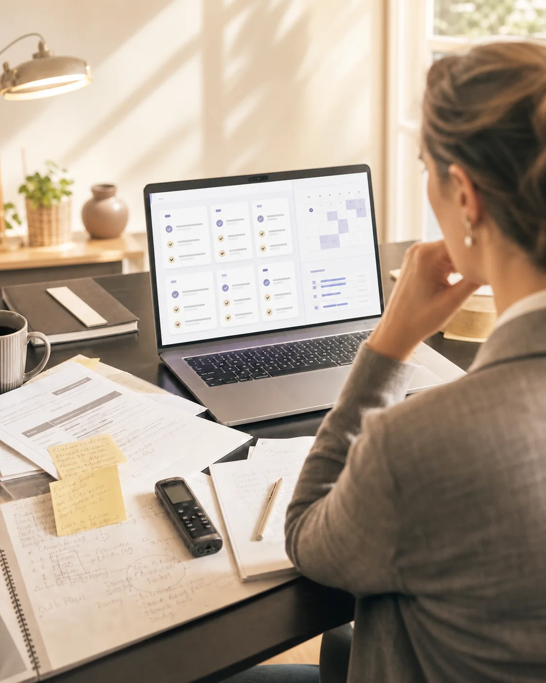 A business owner turning meeting notes into a clear AI-assisted action plan